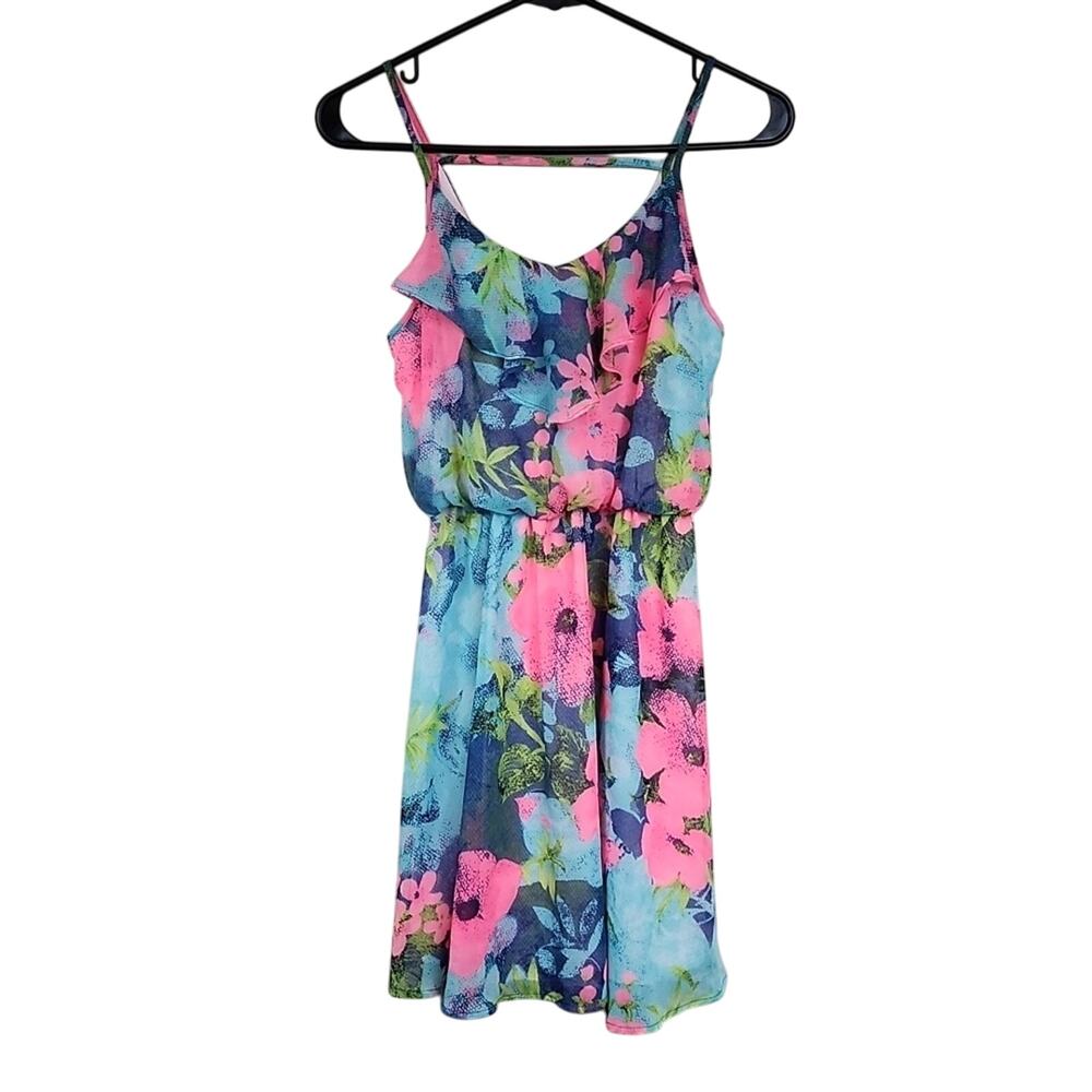 Anthropologie Floral Blue and Pink Dress
